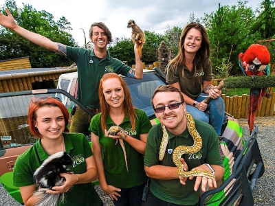 Zookeeps and animals at Exotic Zoo, Telford