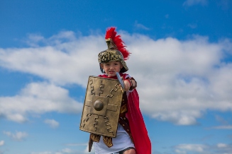 Child dressed up as a Roman soldier